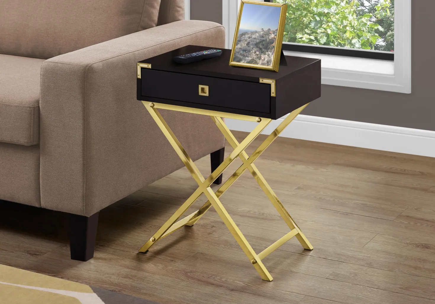 Table d'appoint - 24"H, espresso, métal or - Monarch