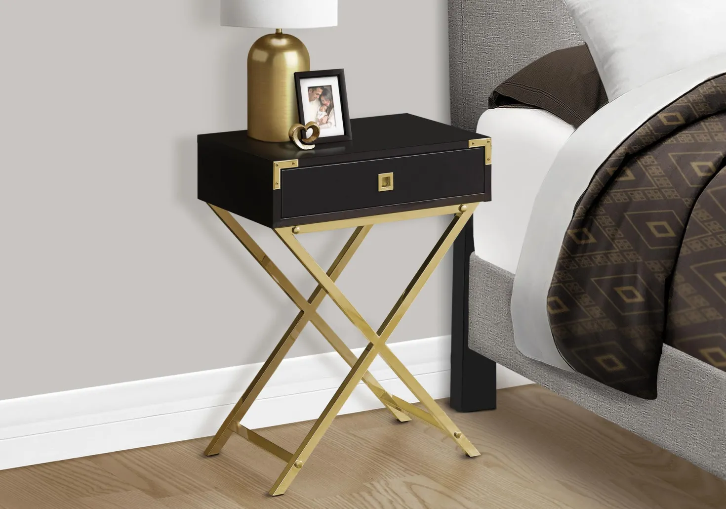 Table d'appoint - 24"H, espresso, métal or - Monarch