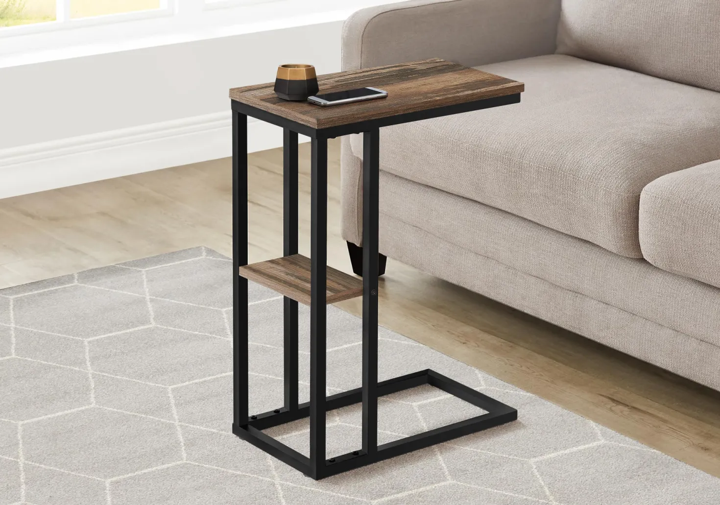 Table d'appoint - 25"H, faux bois brun, métal noir - Monarch
