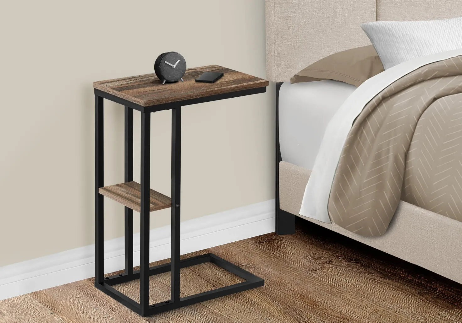 Table d'appoint - 25"H, faux bois brun, métal noir - Monarch