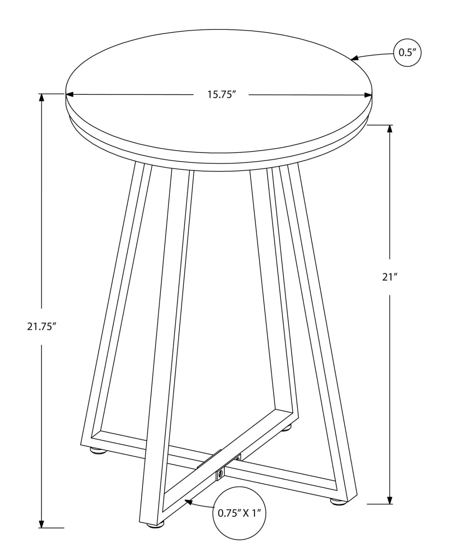 Table d'appoint - 22"H, gris, métal noir - Monarch