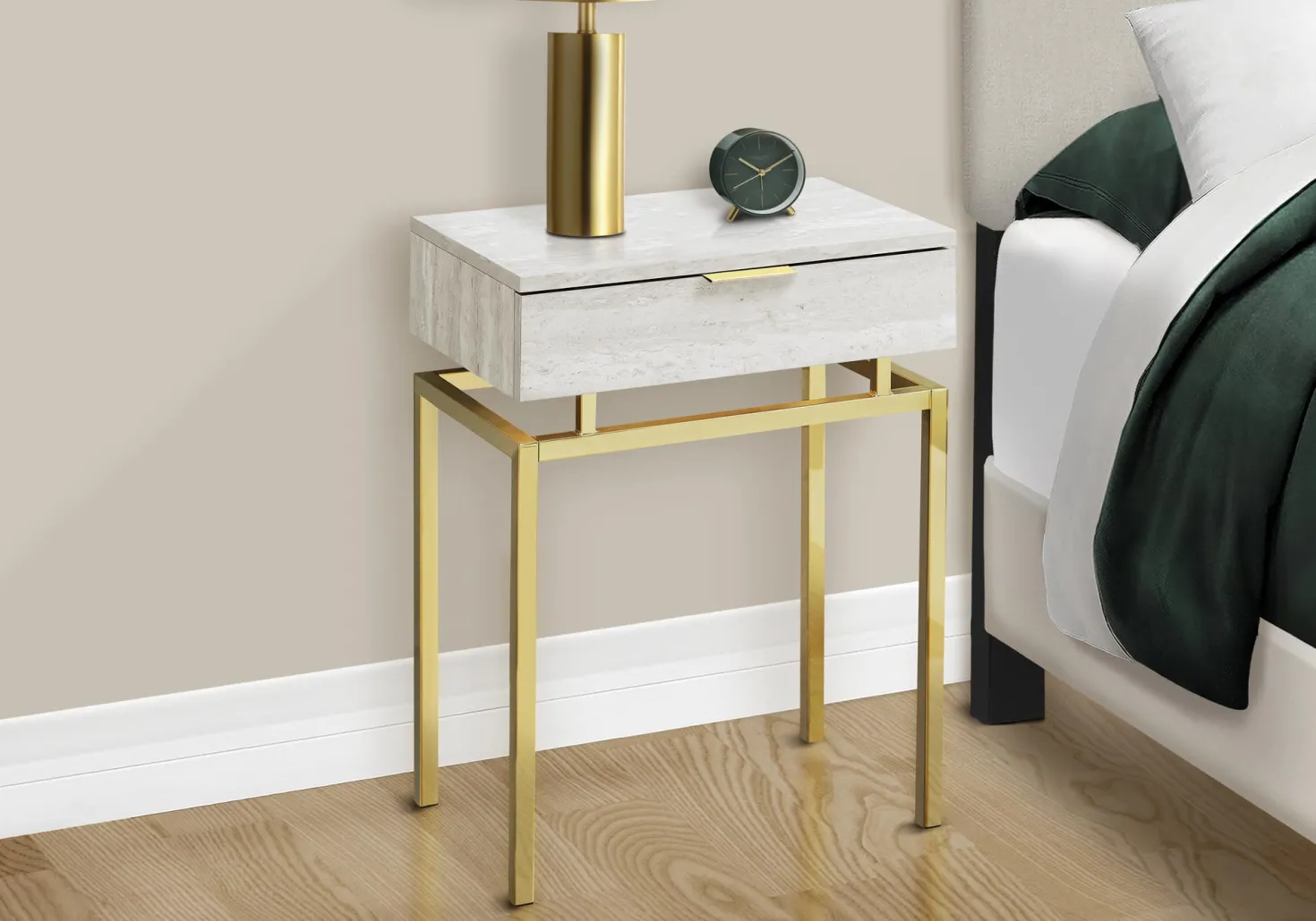 Table d'appoint - 24"H, marbre beige, métal or - Monarch