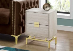 Table d'appoint - 24"H, marbre beige, métal or - Monarch
