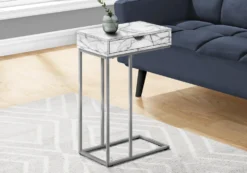 Table d'appoint - 25"H, marbre blanc, métal argent - Monarch