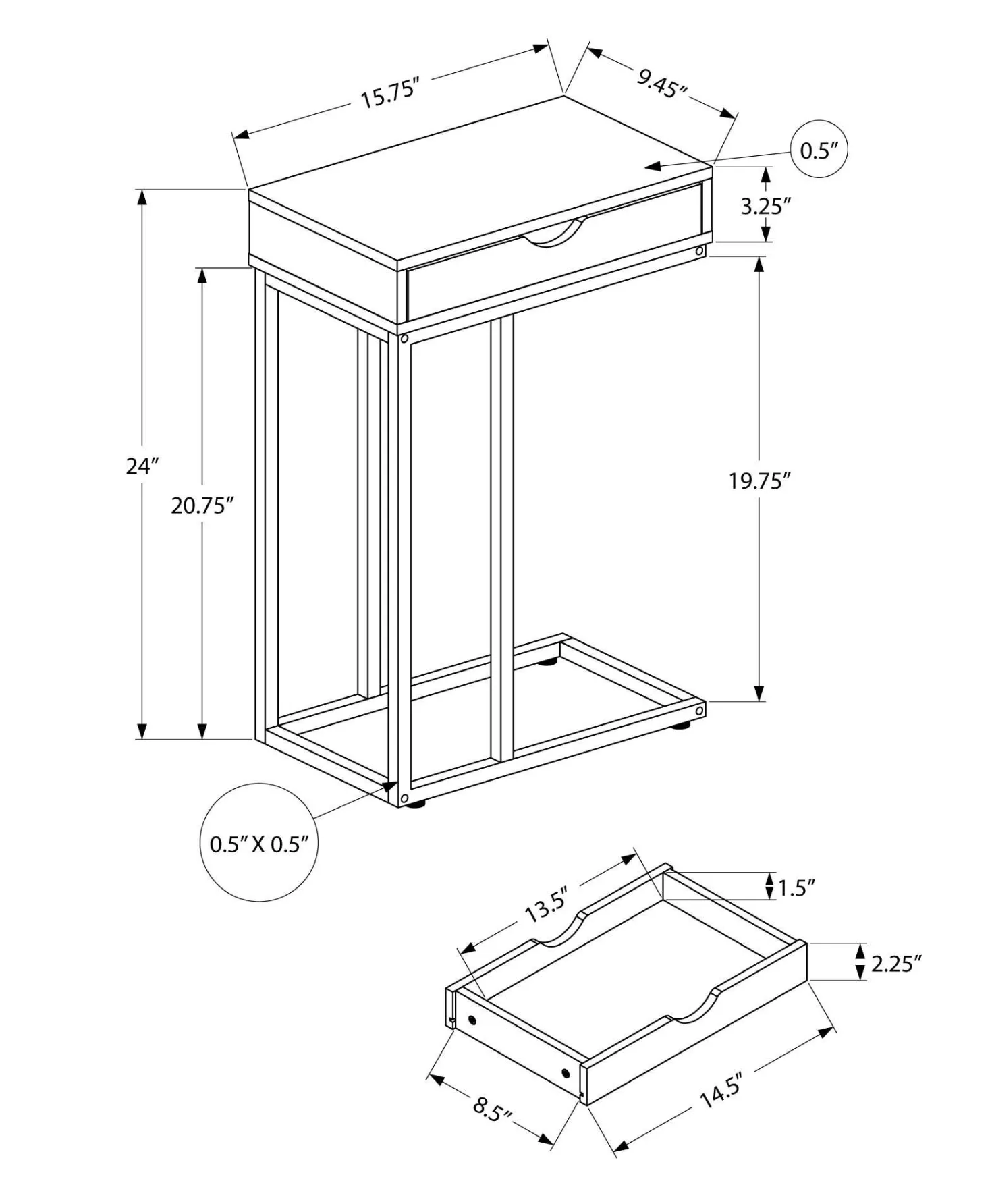 Table d'appoint - 25"H, marbre blanc, métal argent - Monarch