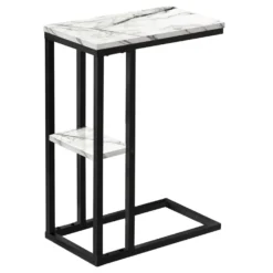 Table d'appoint - 25"H, marbre blanc, métal noir - Monarch