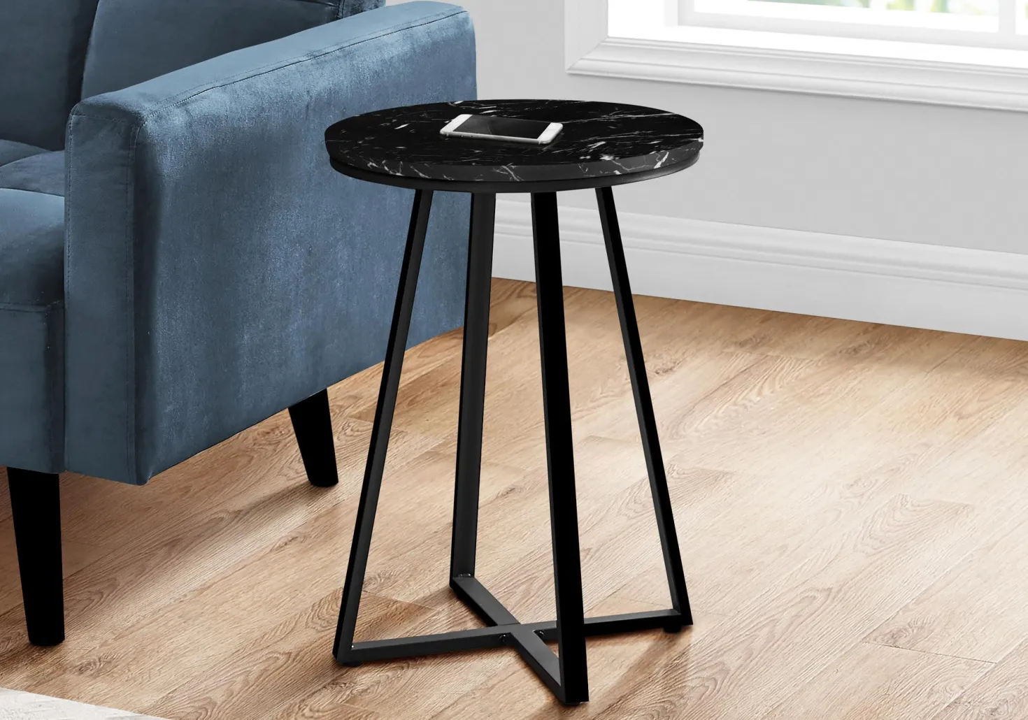 Table d'appoint - 22"H, marbre noir, métal noir - Monarch