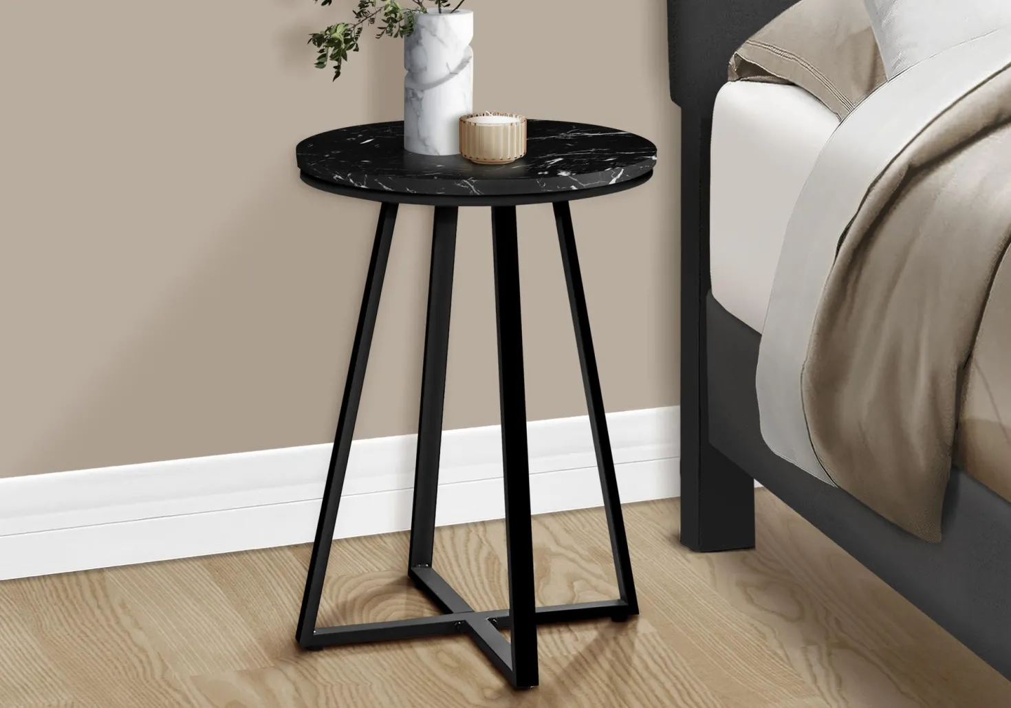 Table d'appoint - 22"H, marbre noir, métal noir - Monarch
