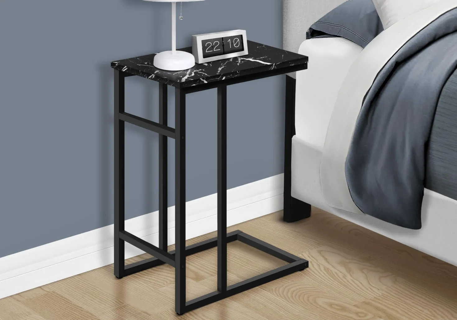 Table d'appoint - 24"H, marbre noir, métal noir - Monarch