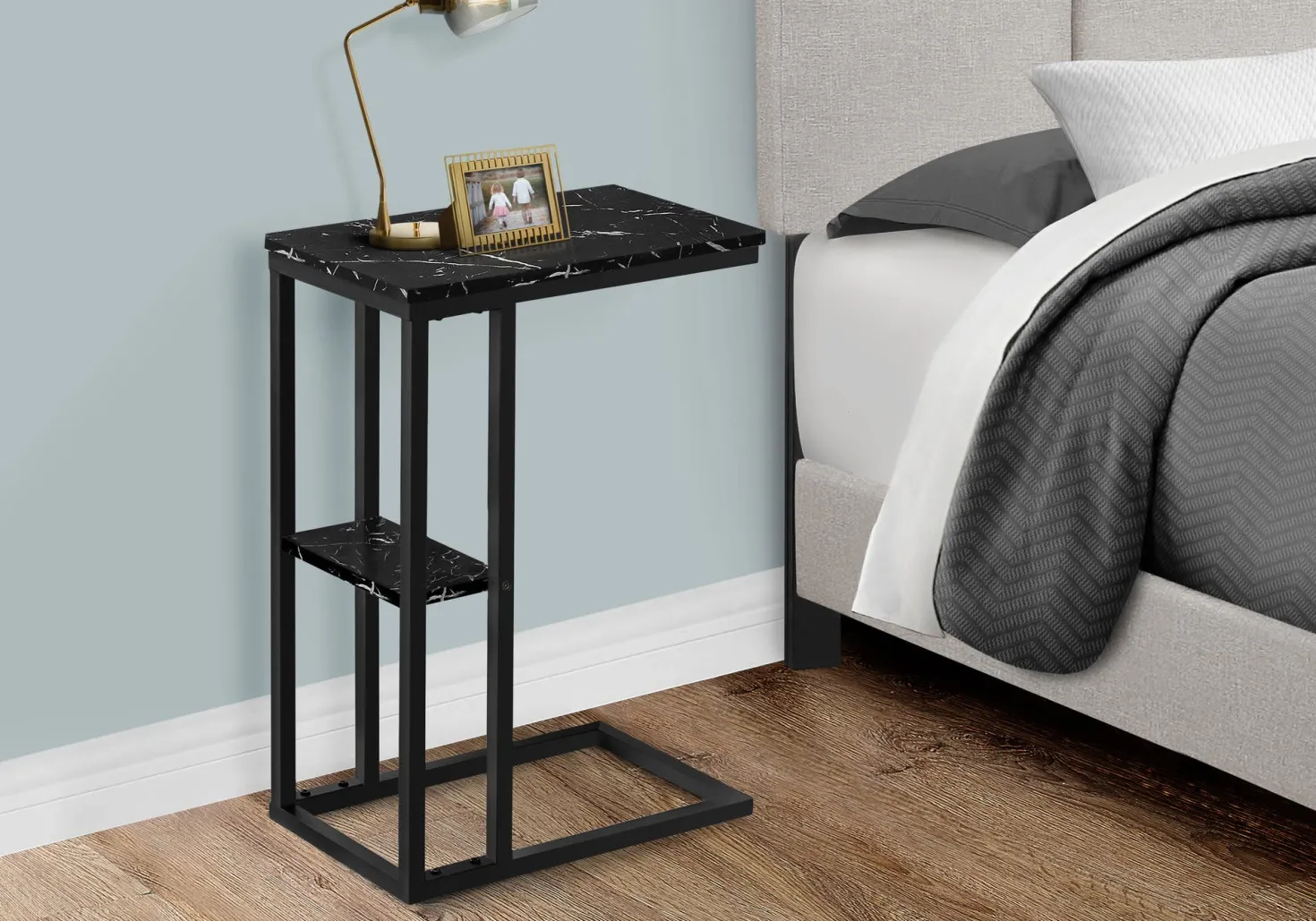 Table d'appoint - 25"H, marbre noir, métal noir - Monarch