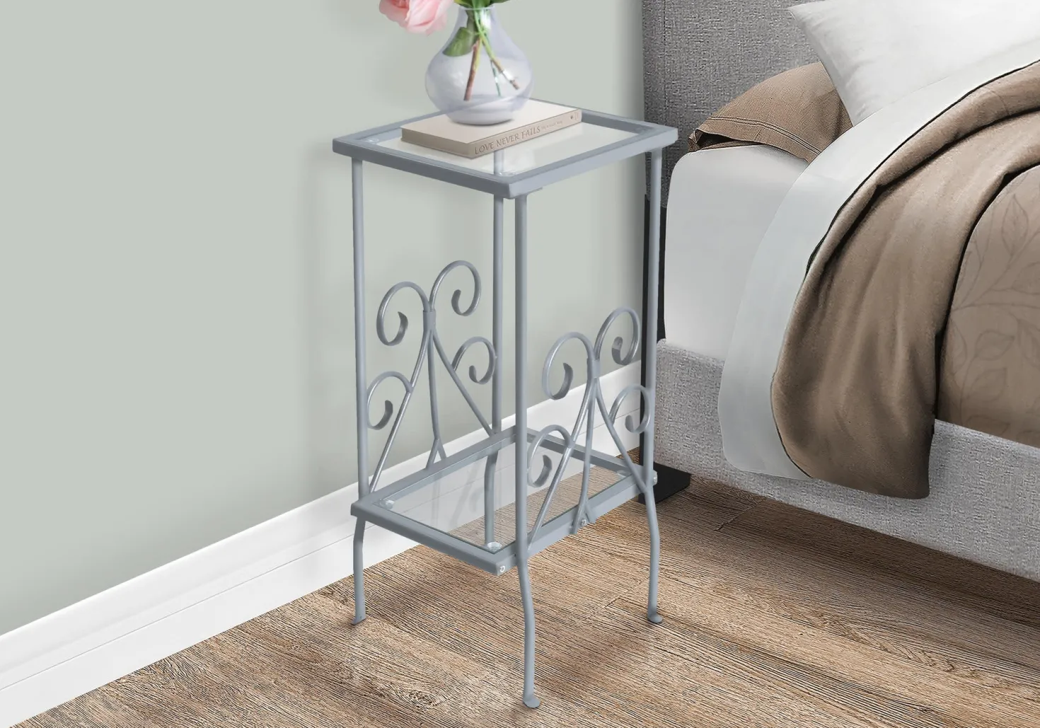 Table d'appoint - 30"H, métal argent avec verre trempé - Monarch