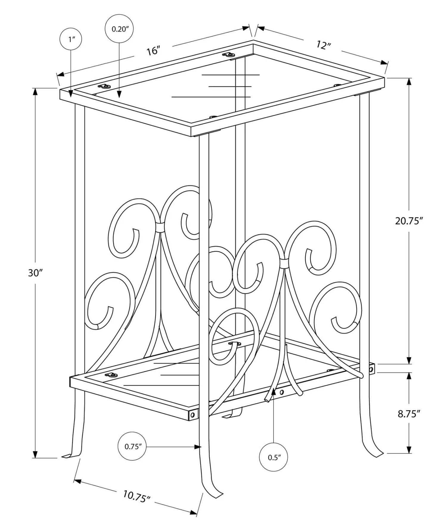 Table d'appoint - 30"H, métal argent avec verre trempé - Monarch
