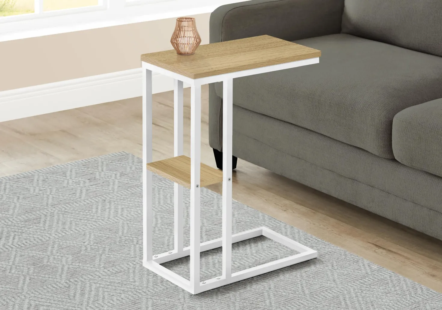 Table d'appoint - 25"H, naturel, métal blanc - Monarch