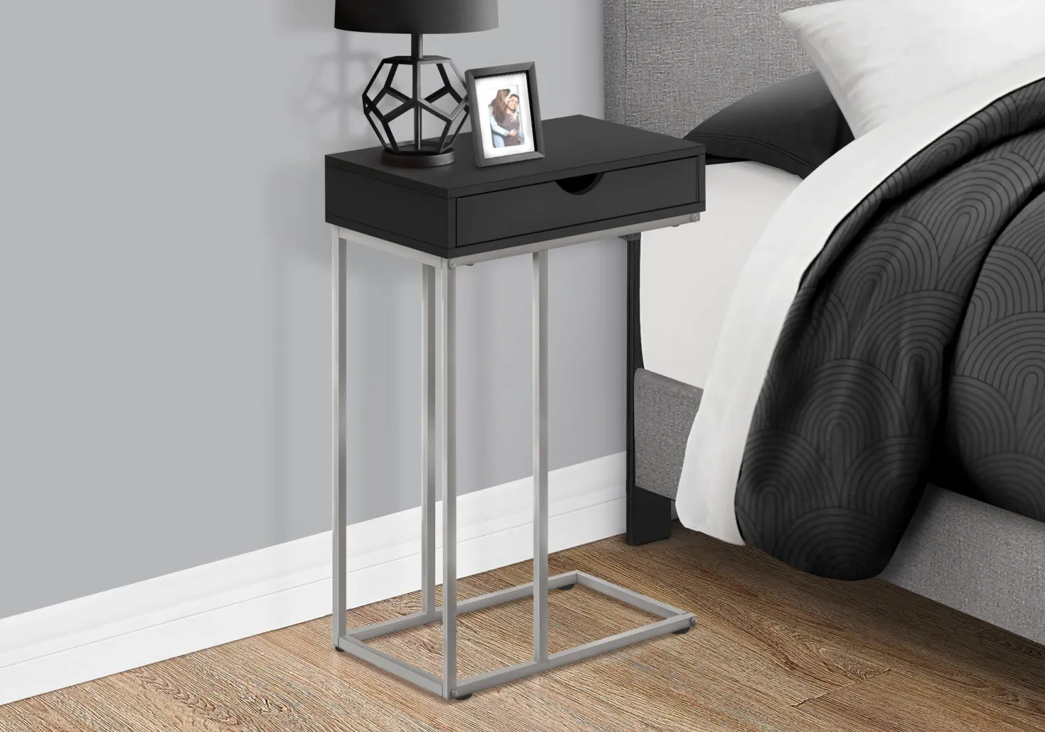 Table d'appoint - 25"H, noir, métal argent - Monarch