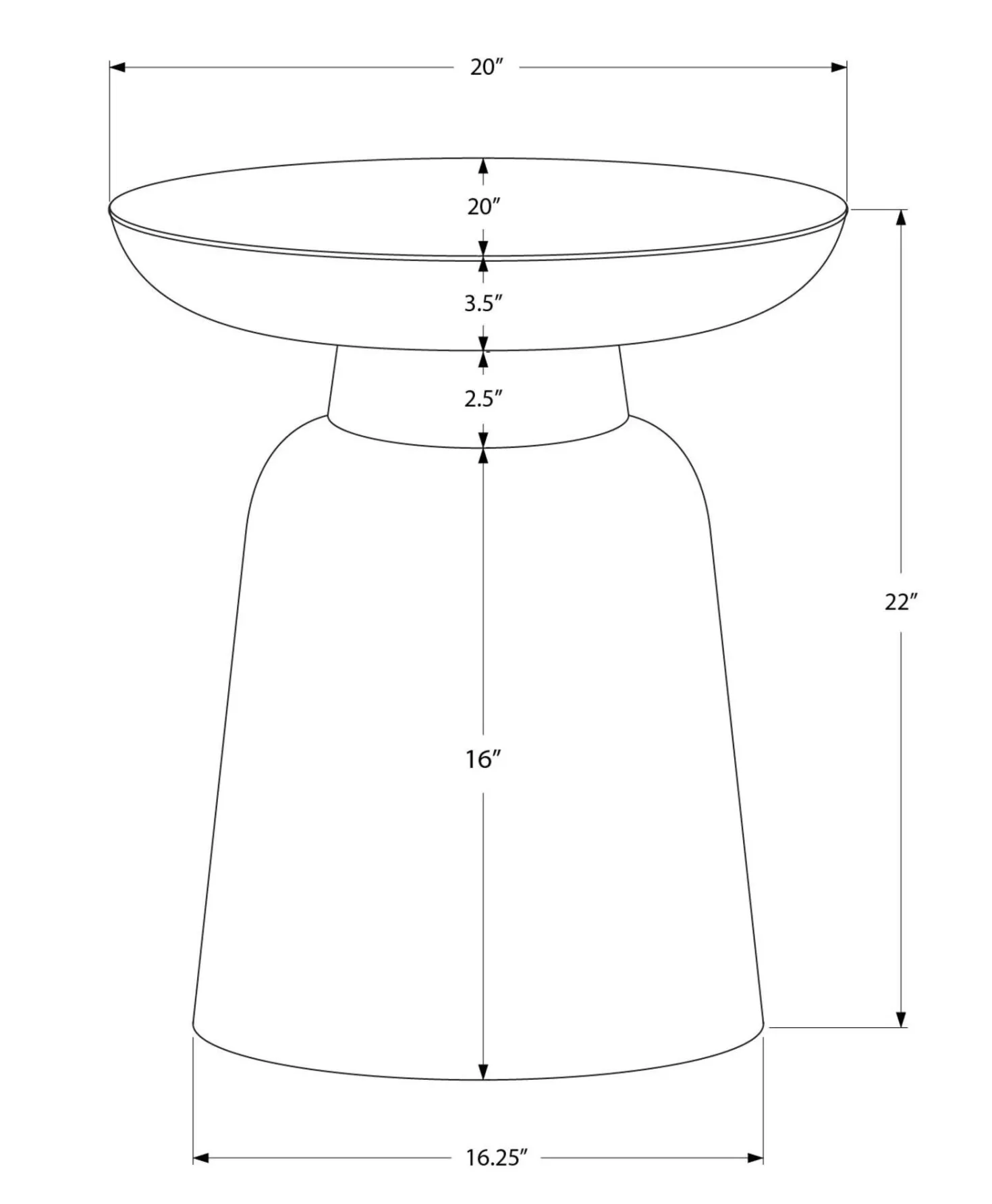 Table d'appoint - 22"H, table de bout drum métal chrome - Monarch