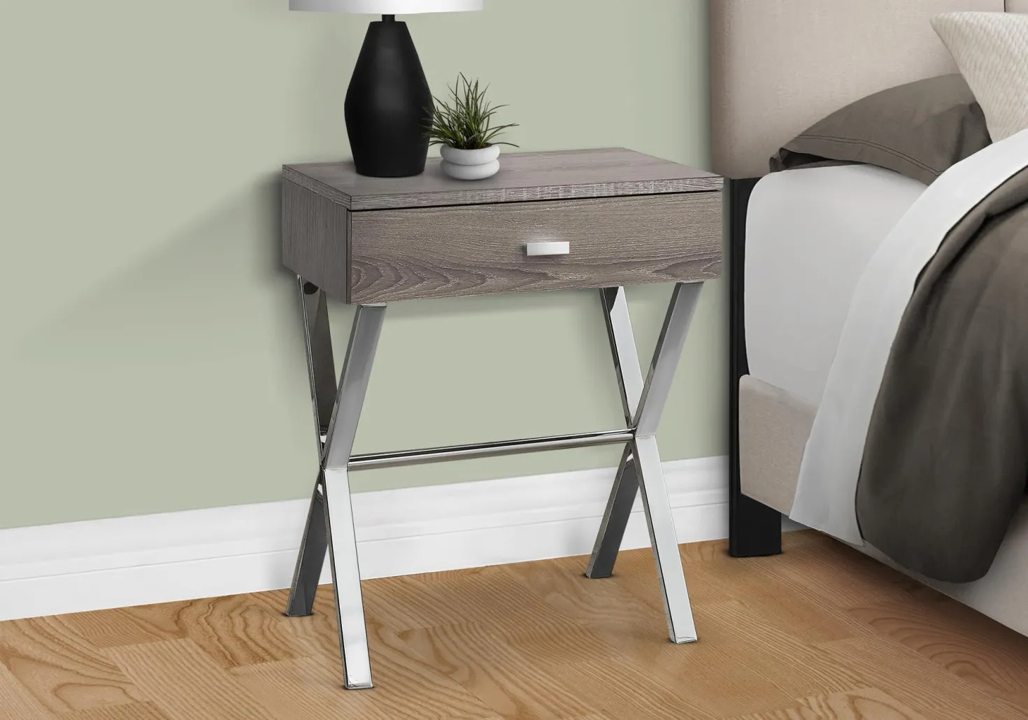 Table d'appoint - 24"H, taupe foncé, métal chrome - Monarch