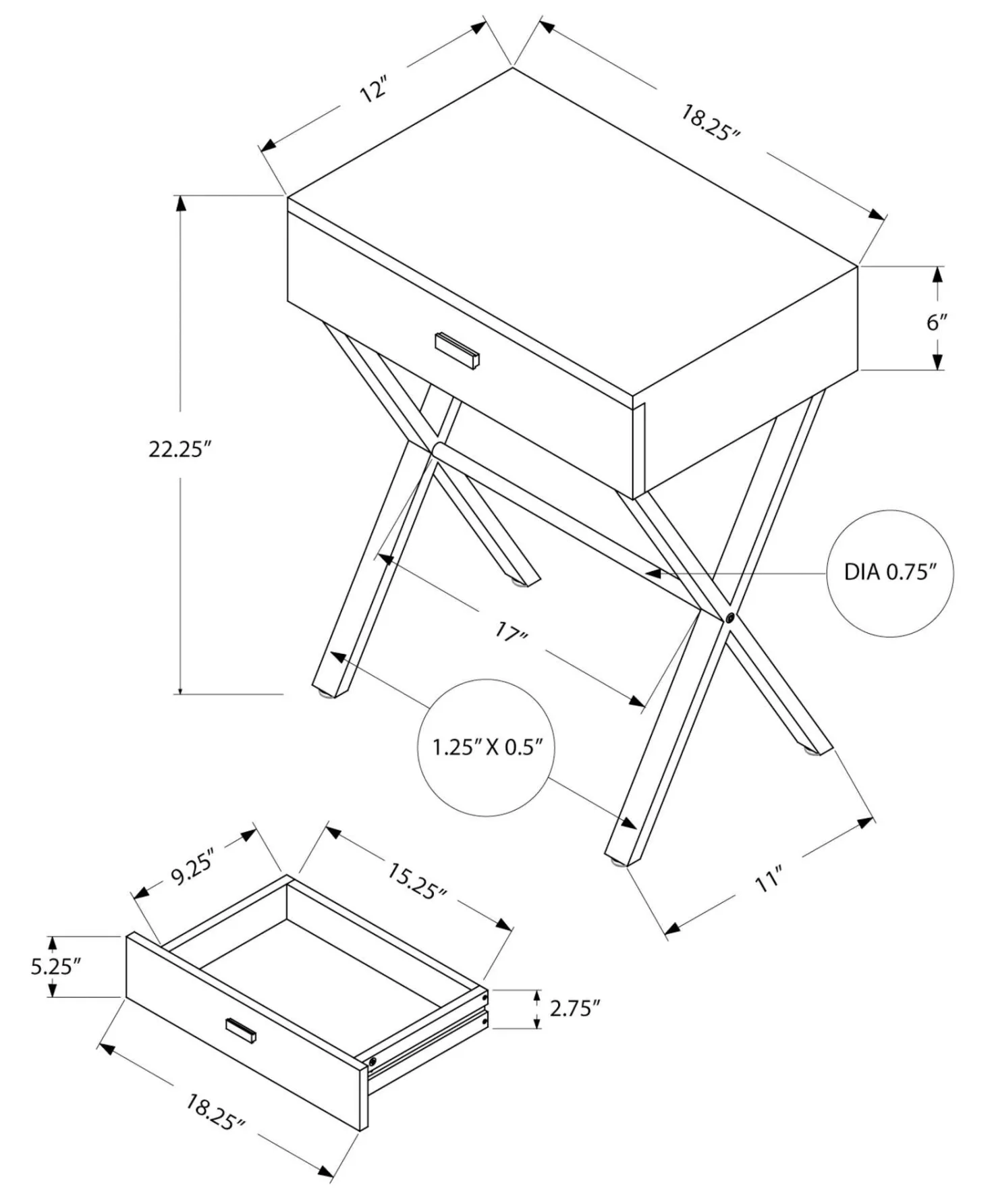 Table d'appoint - 24"H, taupe foncé, métal chrome - Monarch