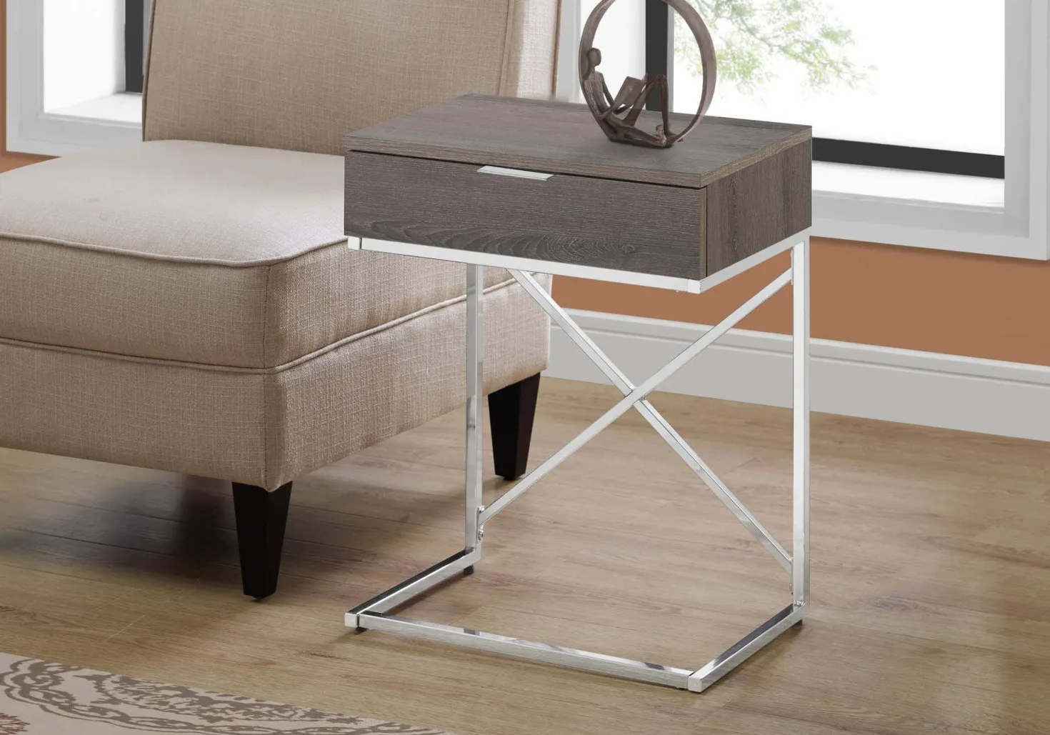 Table d'appoint - 24"H, taupe foncé, métal chrome - Monarch