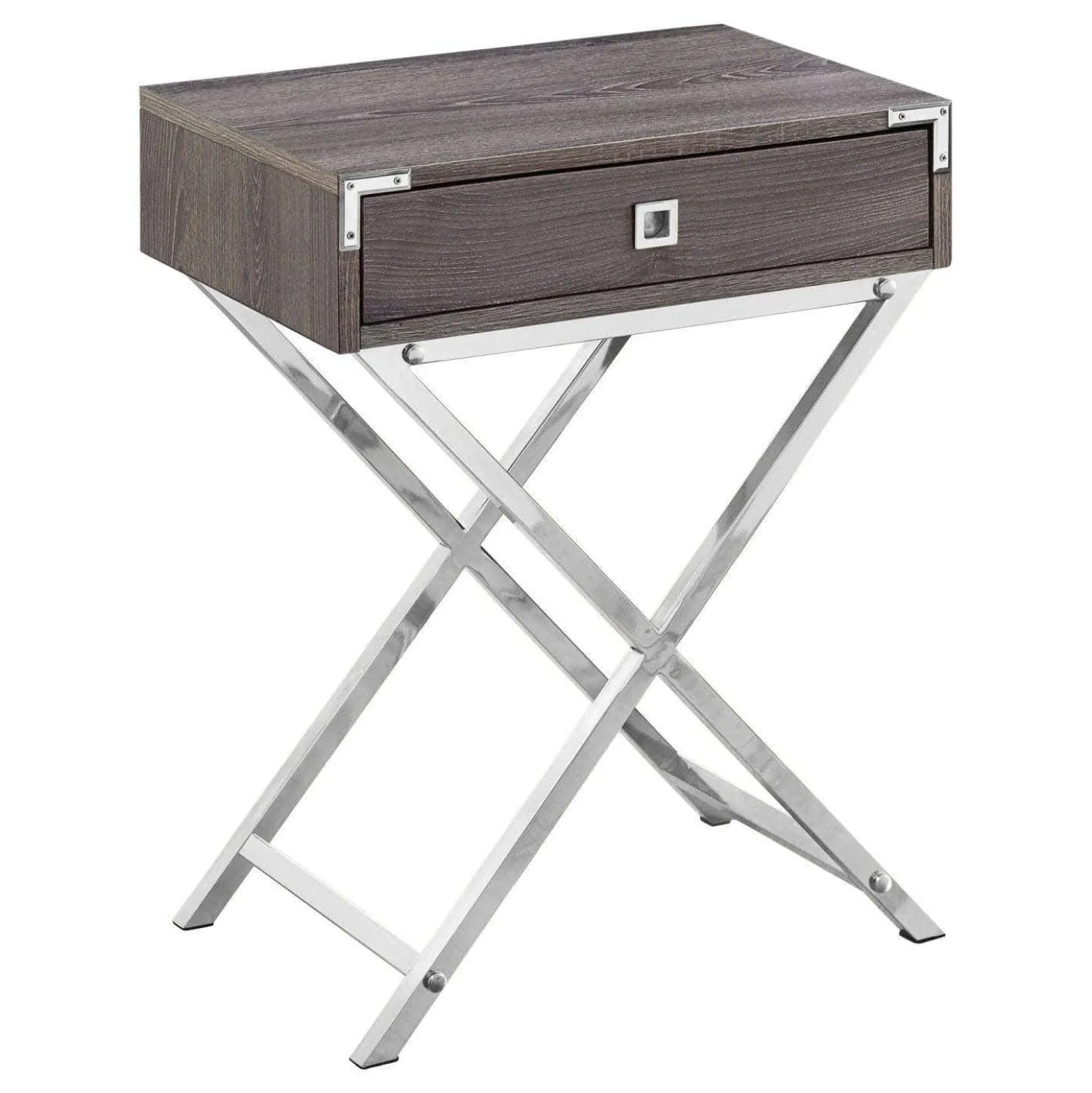 Table d'appoint - 24"H, taupe foncé, métal chrome - Monarch