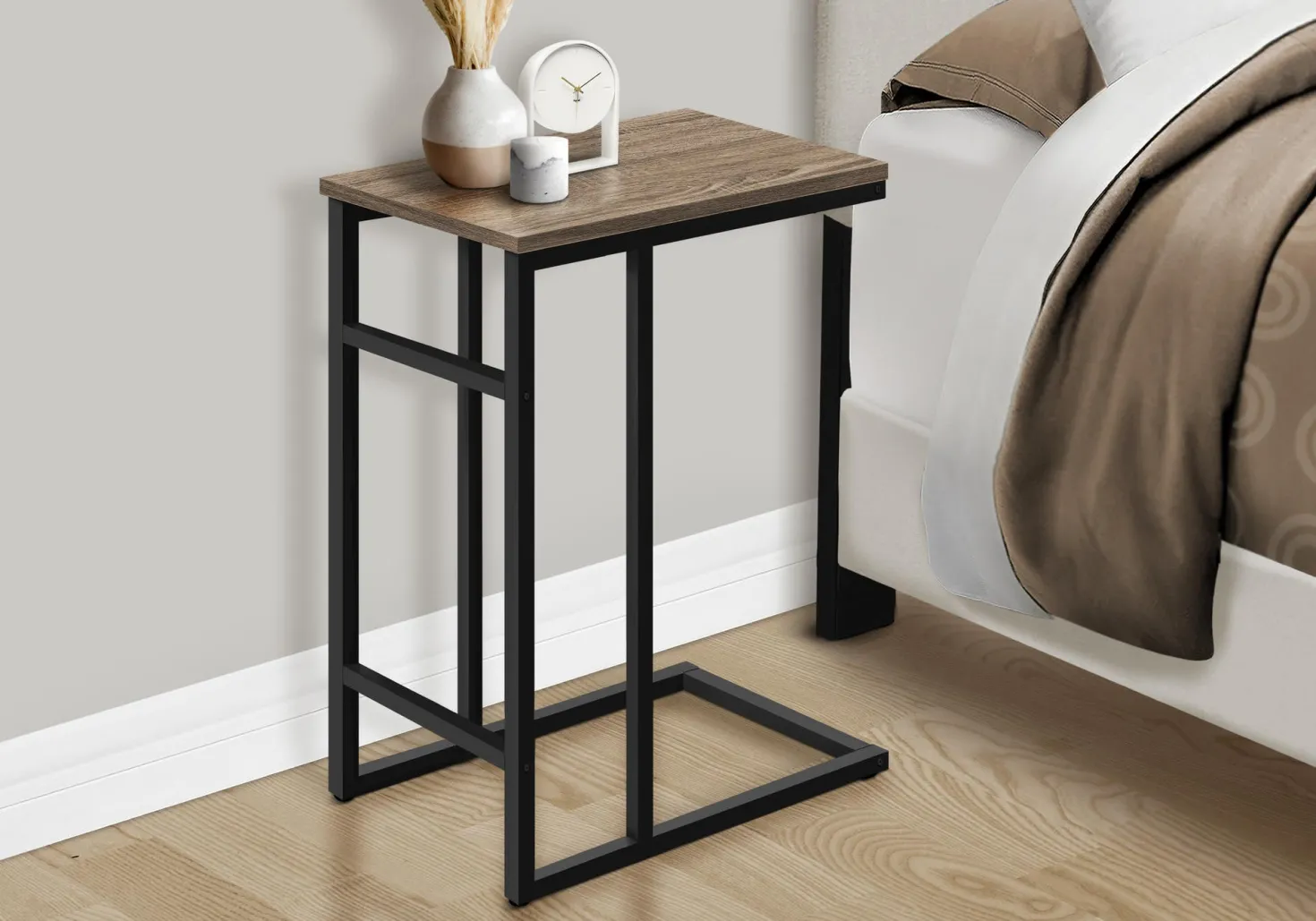 Table d'appoint - 24"H, taupe foncé, métal noir - Monarch