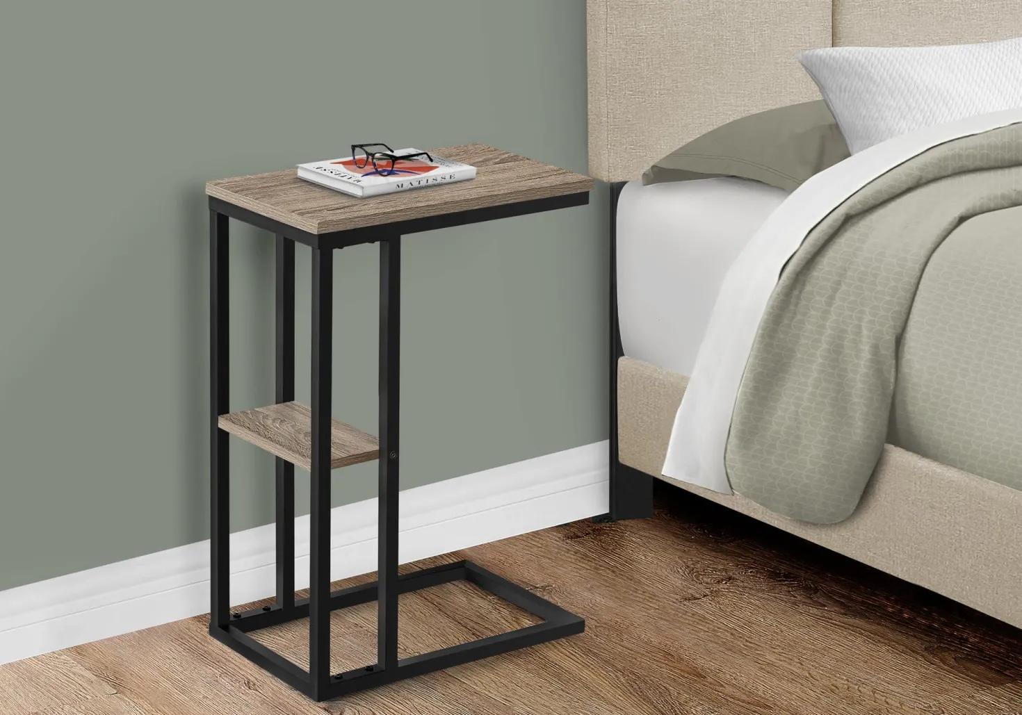 Table d'appoint - 25"H, taupe foncé, métal noir - Monarch