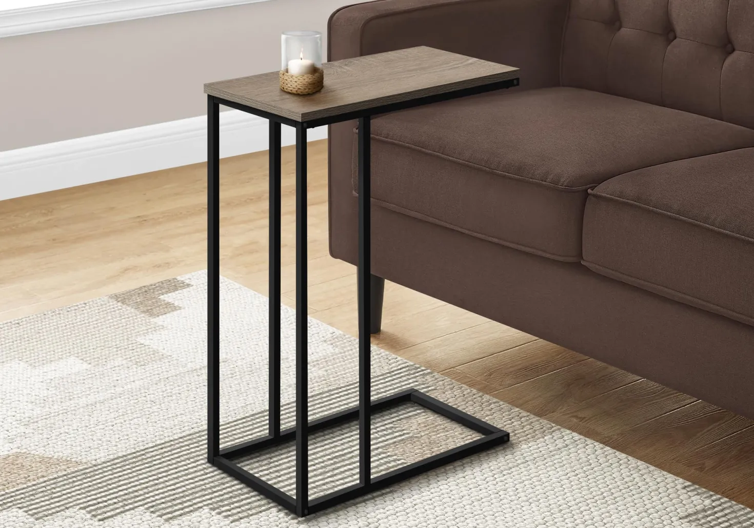 Table d'appoint - 25"H, taupe foncé, métal noir - Monarch