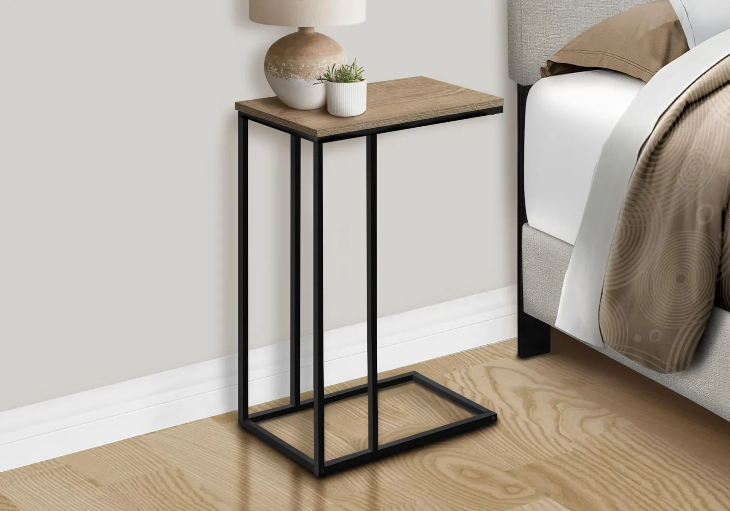Table d'appoint - 25"H, taupe foncé, métal noir - Monarch