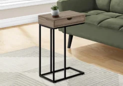 Table d'appoint - 25"H, taupe foncé, métal noir - Monarch