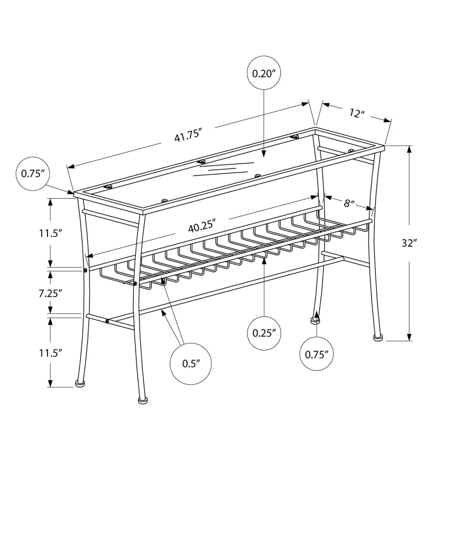 Table d'appoint - 42"L/argent/console entrée verre trempé - Monarch