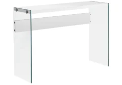 Table d'appoint - 44"L, blanc lustré, verre trempé - Monarch