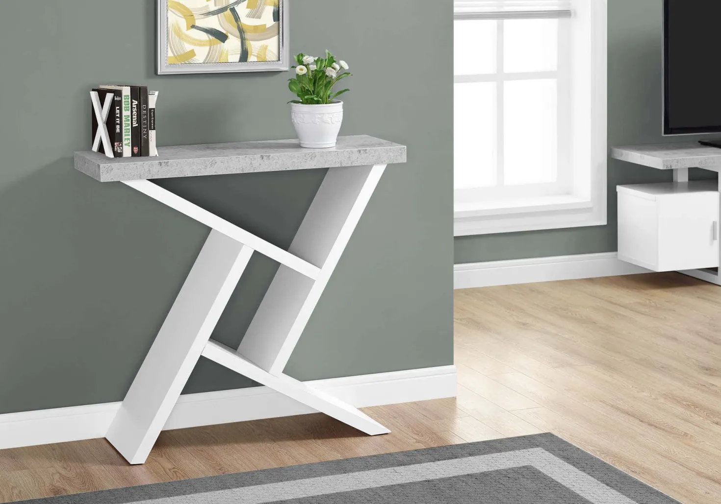 Table d'appoint - 36"L, console blanc, simili-ciment - Monarch