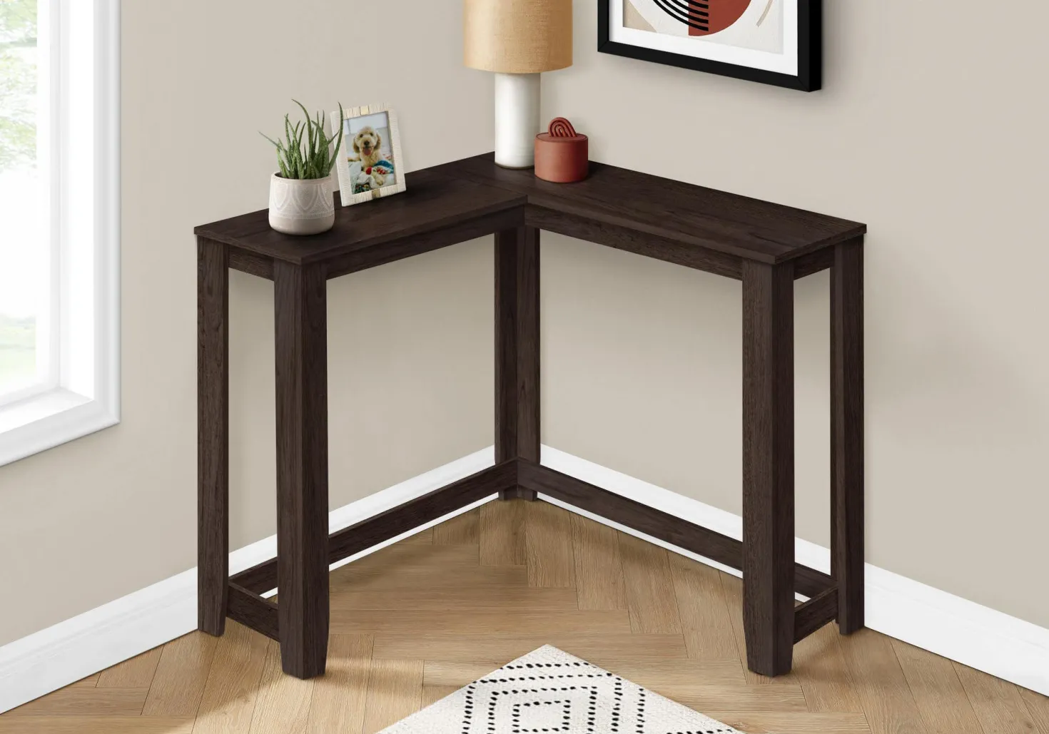 Table d'appoint - 48"L, console de coin espresso - Monarch