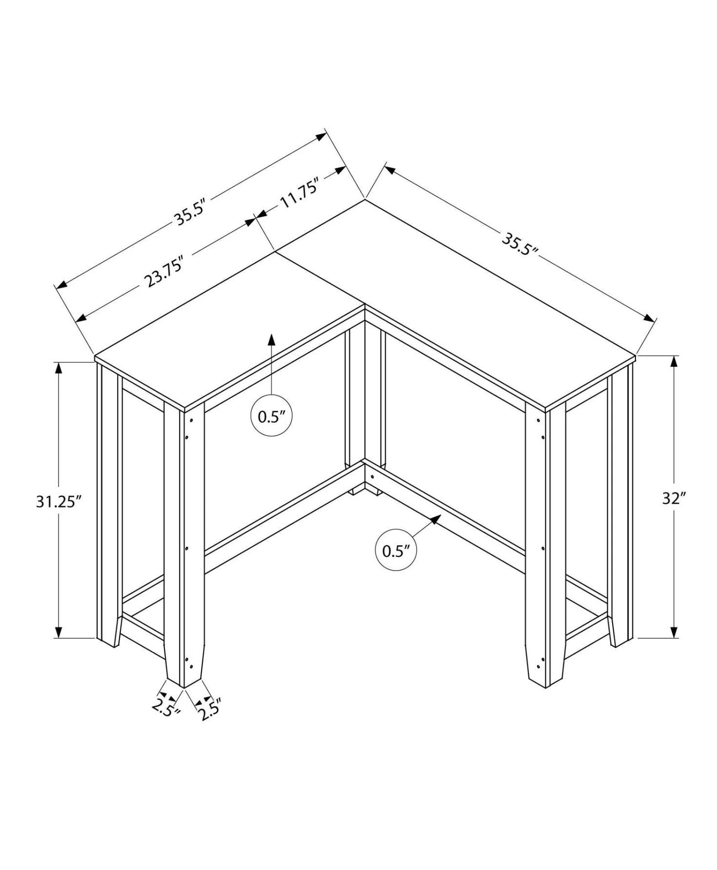 Table d'appoint - 48"L, console de coin gris - Monarch