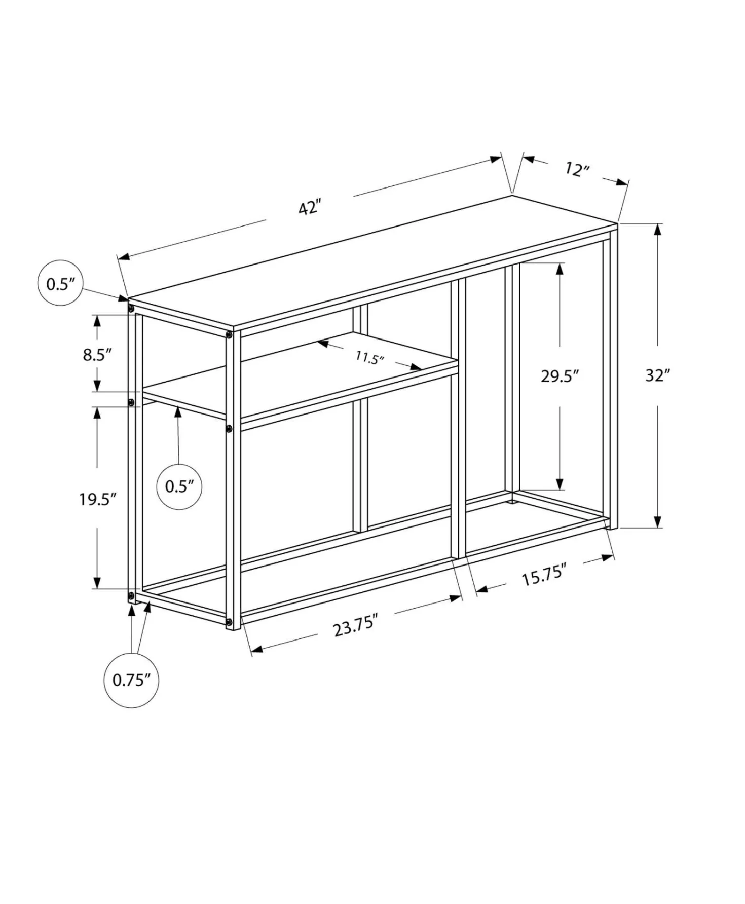 Table d'appoint - 42"L, console d'entrée gris, noir - Monarch