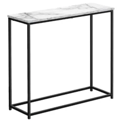 Table d'appoint - 32"L, console marbre blanc/ métal noir - Monarch