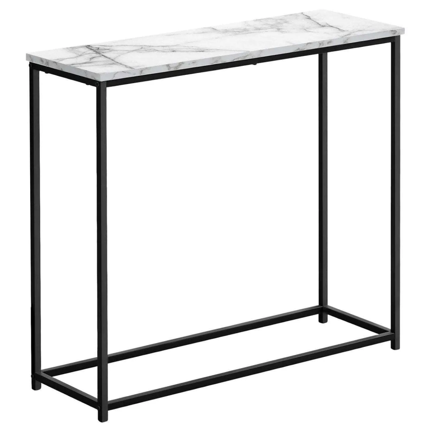 Table d'appoint - 32"L, console marbre blanc/ métal noir - Monarch