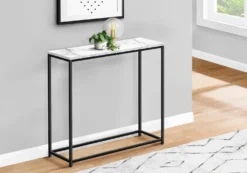 Table d'appoint - 32"L, console marbre blanc/ métal noir - Monarch