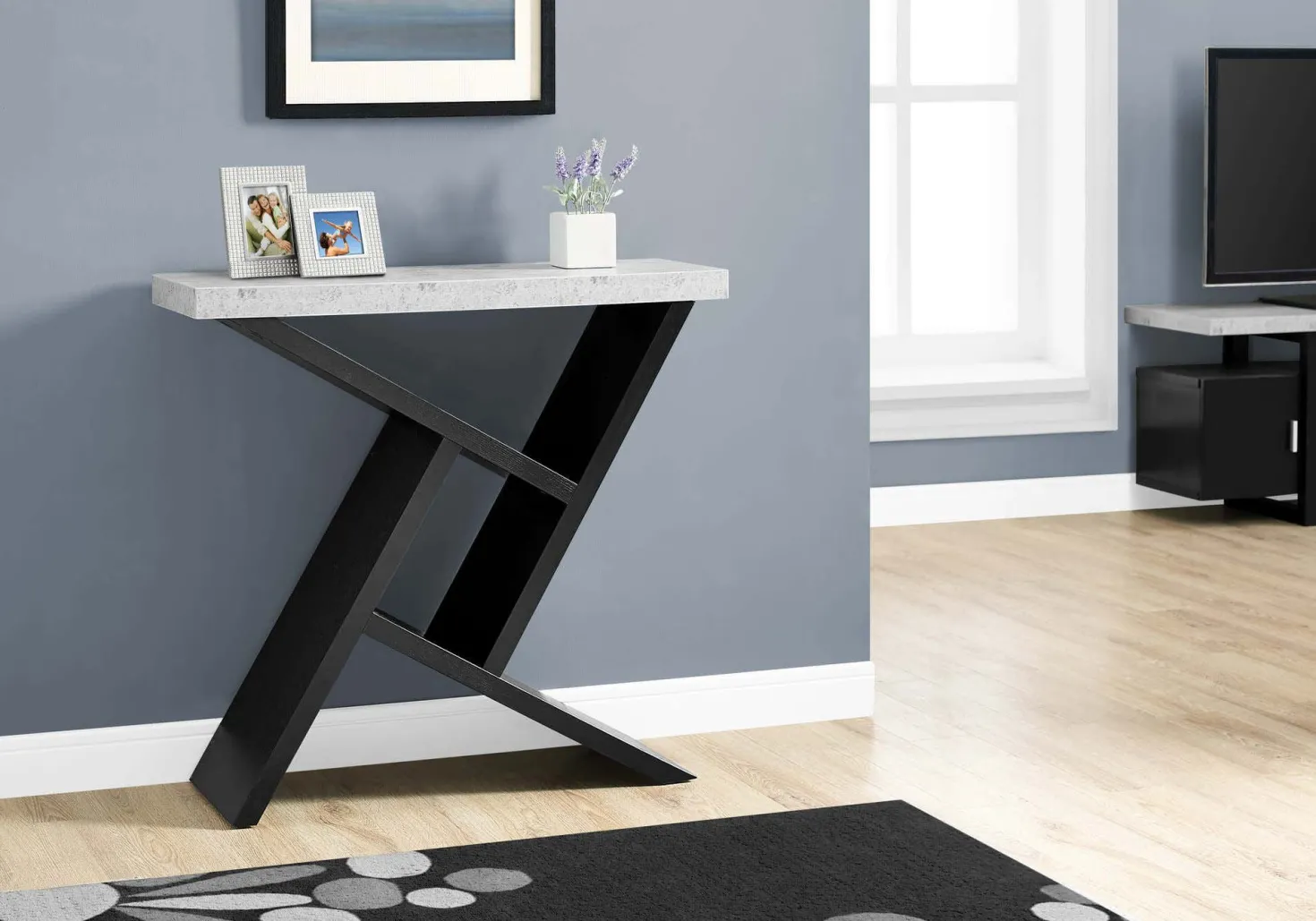 Table d'appoint - 36"L, console noir, simili-ciment - Monarch