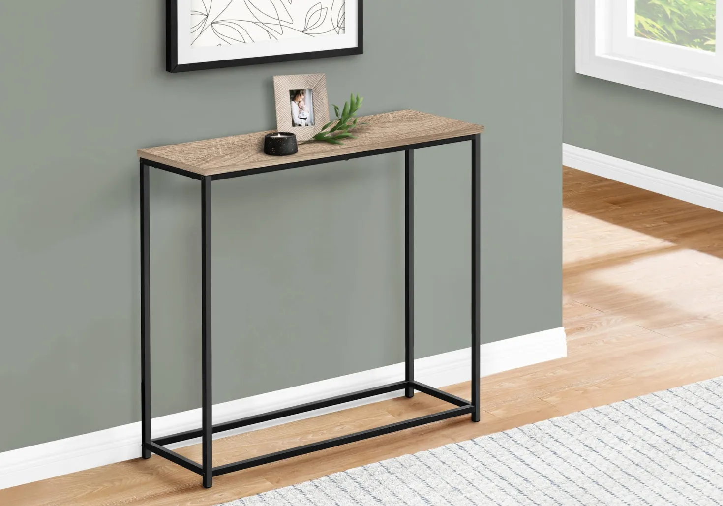 Table d'appoint - 32"L, console taupe foncé, métal noir - Monarch