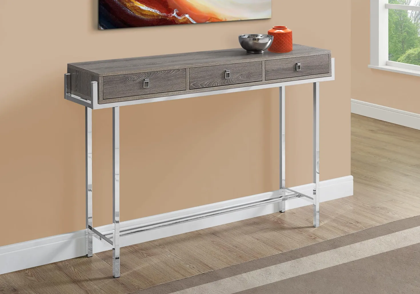 Table d'appoint - 48"L, taupe foncé, métal chrome - Monarch