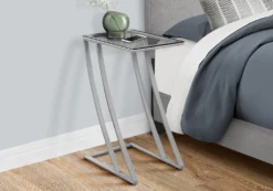 Table d'appoint - métal argent avec verre trempé - Monarch