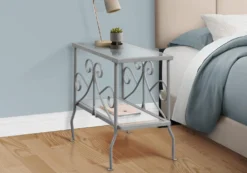 Table d'appoint - métal argent avec verre trempé - Monarch