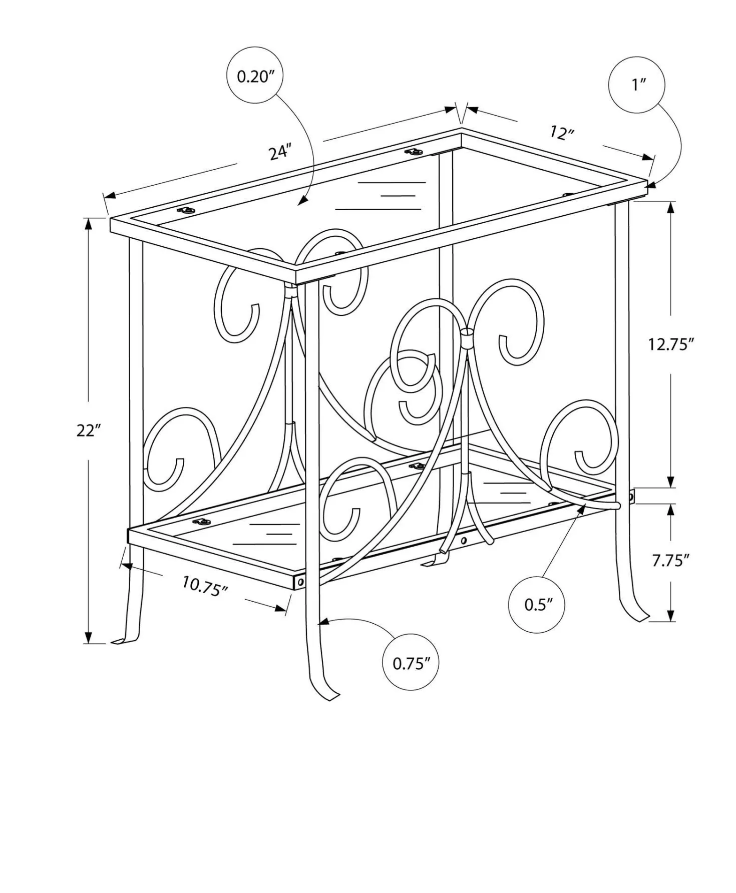 Table d'appoint - métal argent avec verre trempé - Monarch