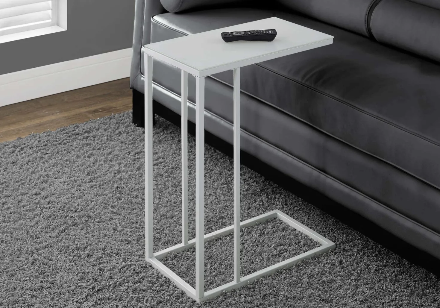 Table d'appoint - métal blanc, verre trempé givre - Monarch