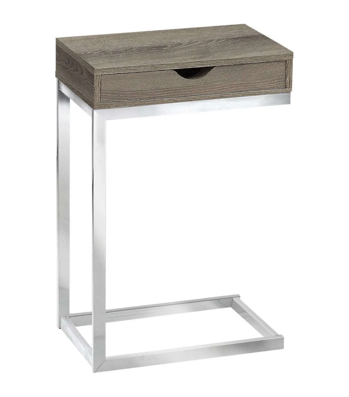 Table d'appoint - métal chrome, taupe foncé et tiroir - Monarch