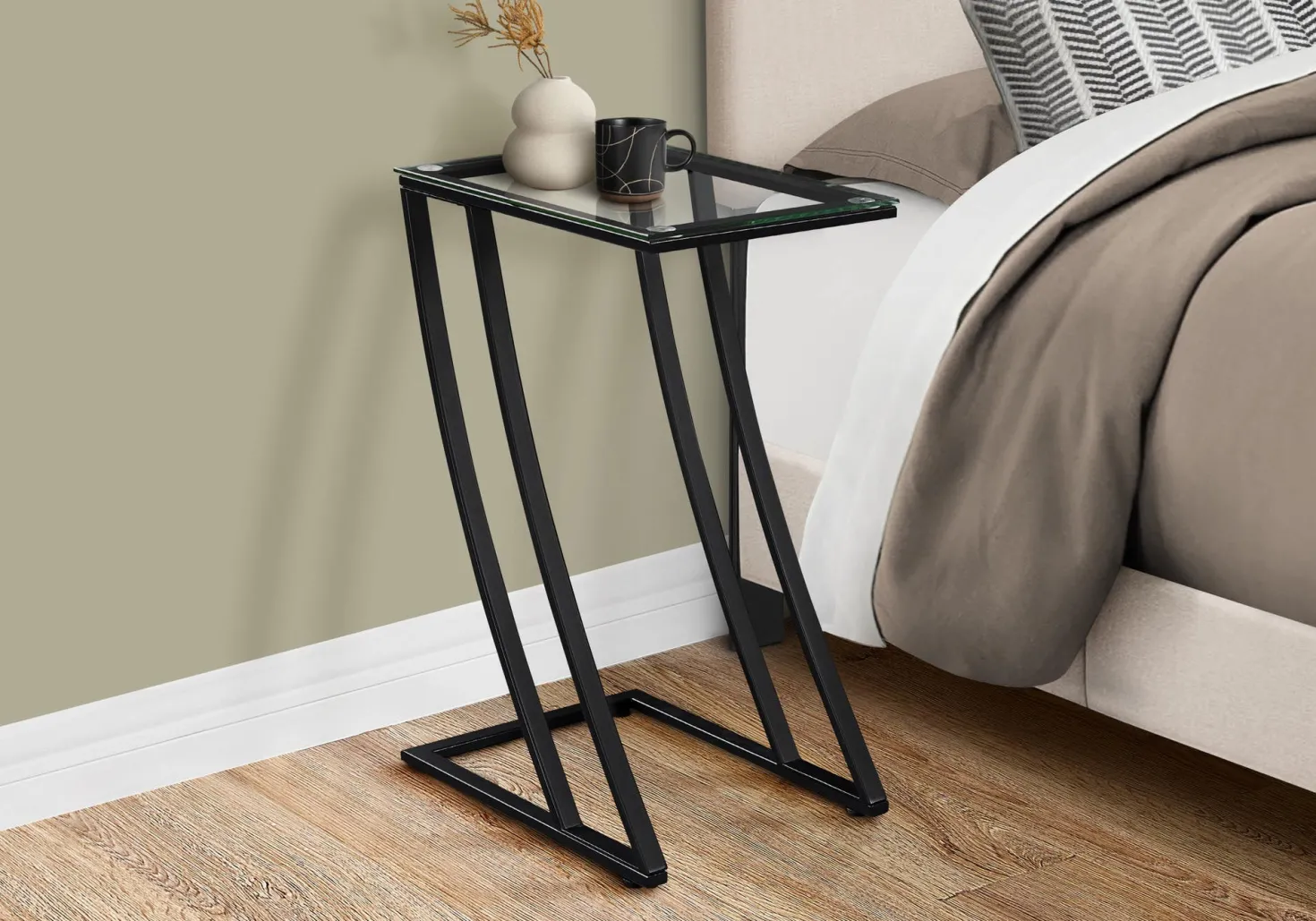 Table d'appoint - métal noir avec verre trempé - Monarch