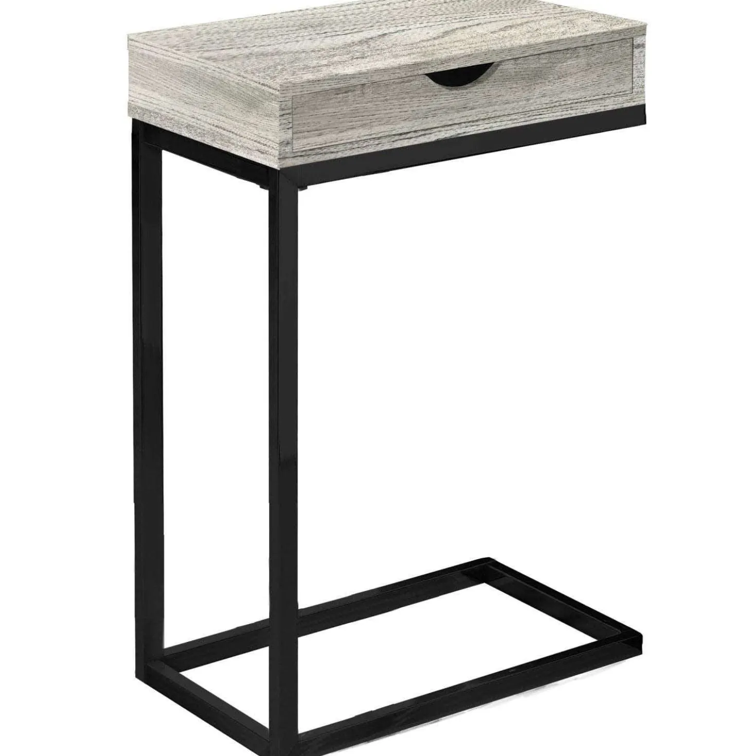Table d'appoint - métal noir, faux bois gris, tiroir - Monarch