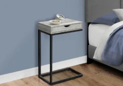 Table d'appoint - métal noir, faux bois gris, tiroir - Monarch