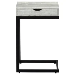 Table d'appoint - métal noir, faux bois gris, tiroir - Monarch