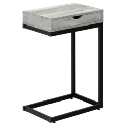 Table d'appoint - métal noir, faux bois gris, tiroir - Monarch